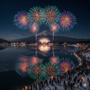 河口湖冬花火2026期間と絶景富士山穴場!旅館アクセス・混雑回避と防寒術/画像