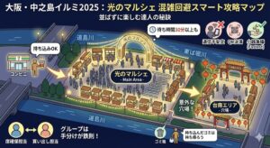 大阪・中之島イルミ2025攻略!混雑回避ルートと屋台の穴場時間/画像