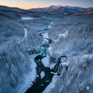 奥入瀬渓流(青森)の氷瀑2026時期予測と冬のツアー・アクセス情報/画像