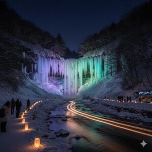 奥入瀬渓流(青森)の氷瀑2026時期予測と冬のツアー・アクセス情報/画像