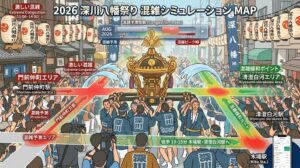 【2026】深川八幡祭りの混雑回避ルート！水掛け・神輿撮影の穴場とアクセス攻略/画像①